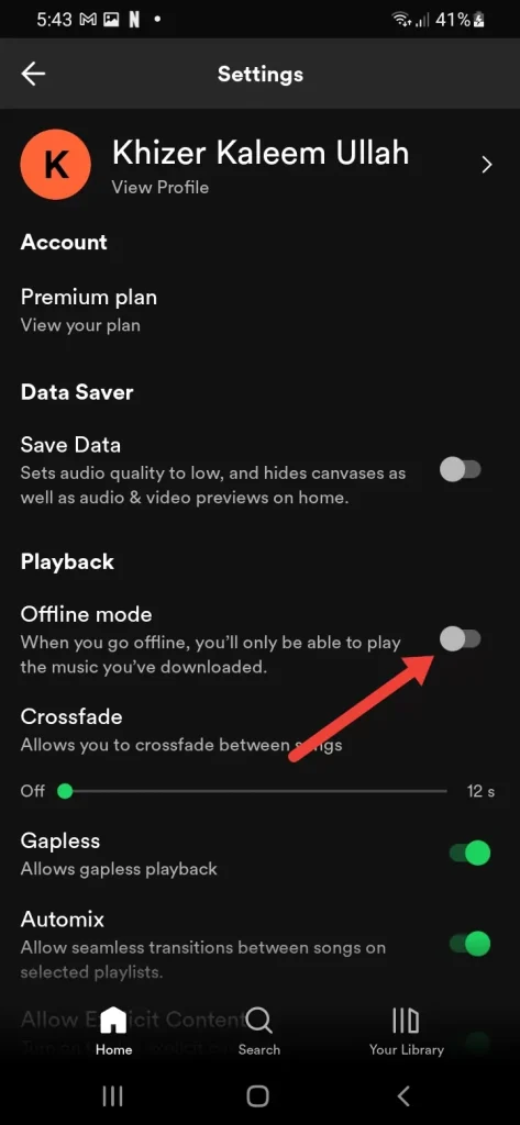 Turn off spotify offline